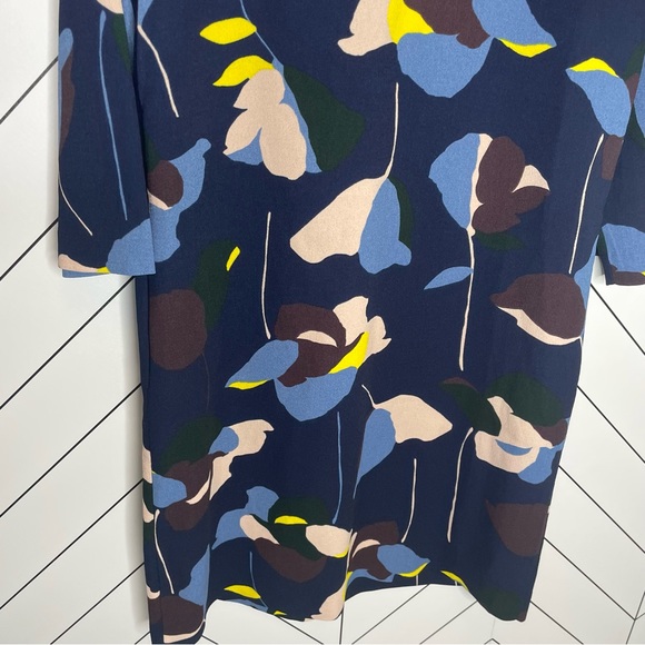 Boden | Easy Notch Floral Shift Dress 3/4 Sleeve Navy Size 8 Long - Picture 5 of 8